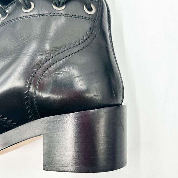 Chanel Knee High Boots Cap Toe Black Leather Lace Up Cutout - Picture 14 of 16